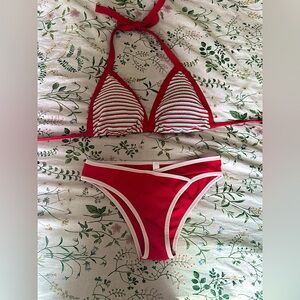 Cute Red and White Striped Bikini Set